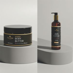 glow bundle 3 whipped body butter (400g) + liquid black soap (500ml)