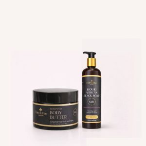 glow bundle 3 whipped body butter (300g) + liquid black soap (500ml)